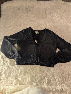 Freshman 1996 Black Fuzzy Tie-Front Cardigan